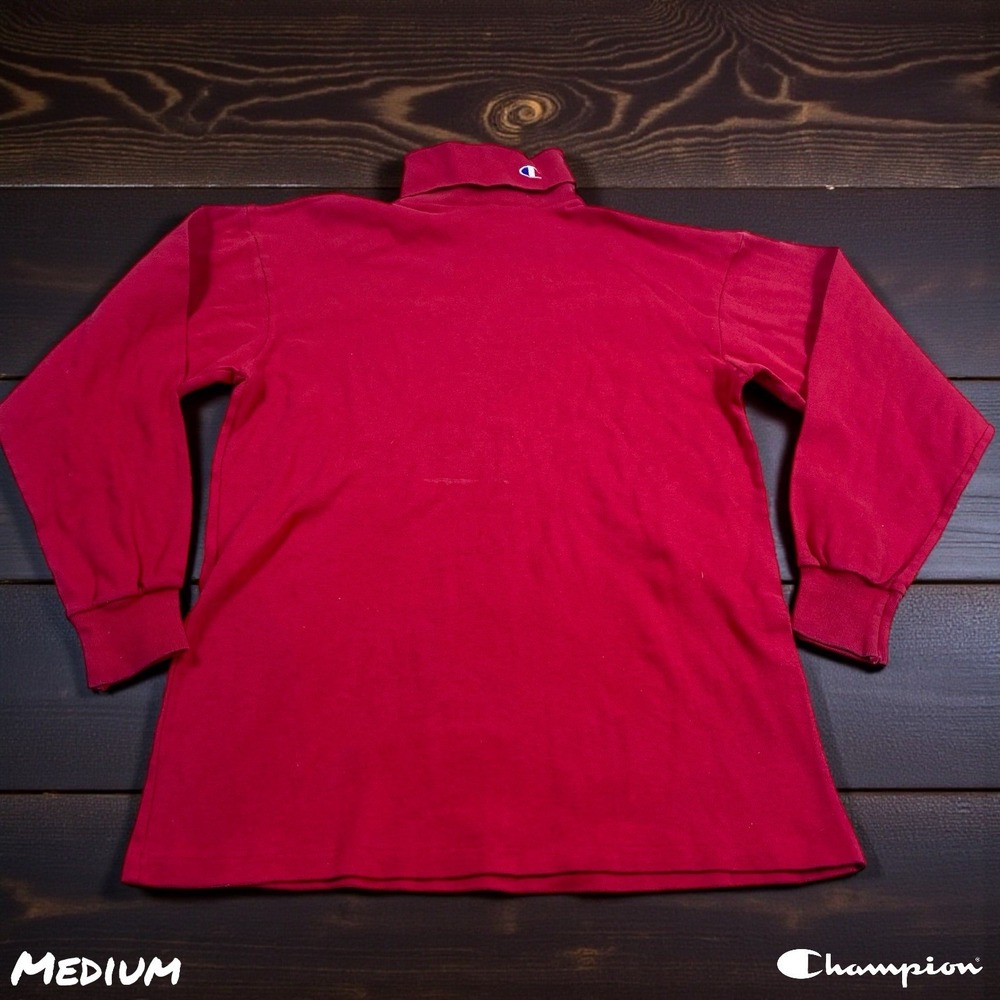 VTG 90s Champion Turtleneck Shirt Men's MED Red Long Sleeve Embroidered Logo‎